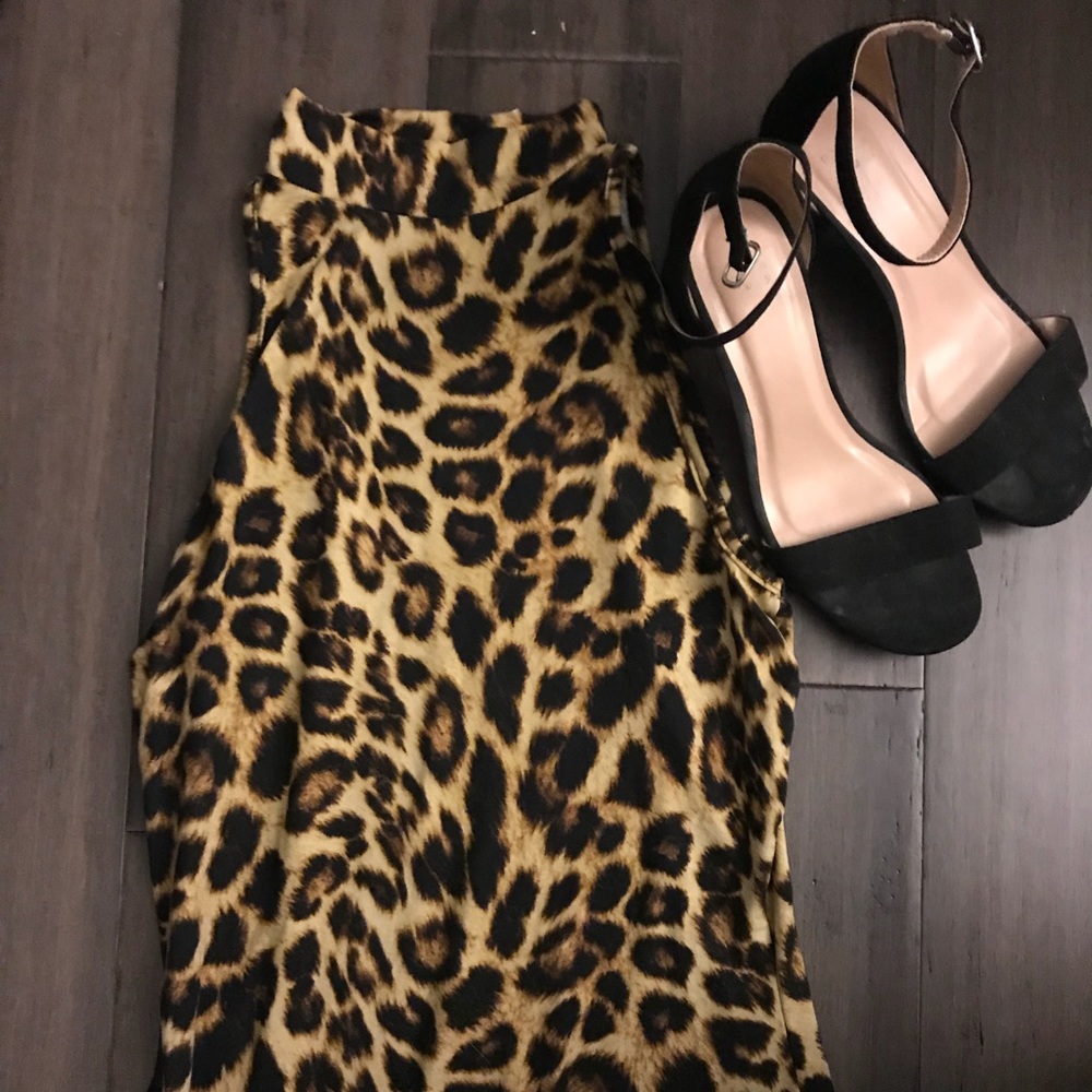 Mock Neck Leopard Print Bodycon